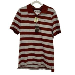 Fossil Polo Shirt Mens XL Cinnamon Brown Grey Striped NEW Cotton Short Sleeve